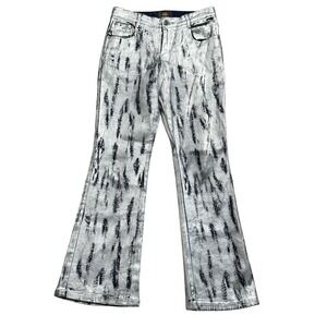ROUTE 66 Womens 14 Vintage Metallic Silver Black Brushstroke Bootcut Jeans Pants
